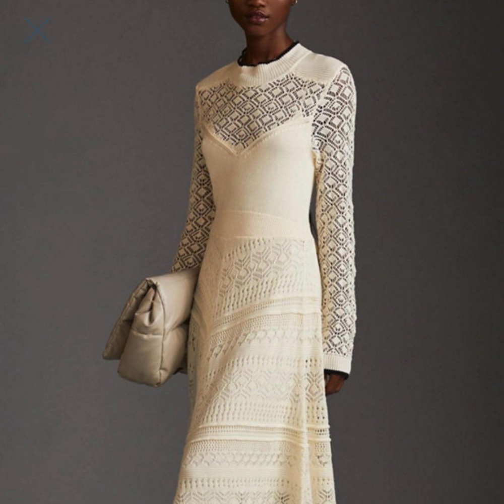 Anthropologie Cream Asymmetrical Lace Dress